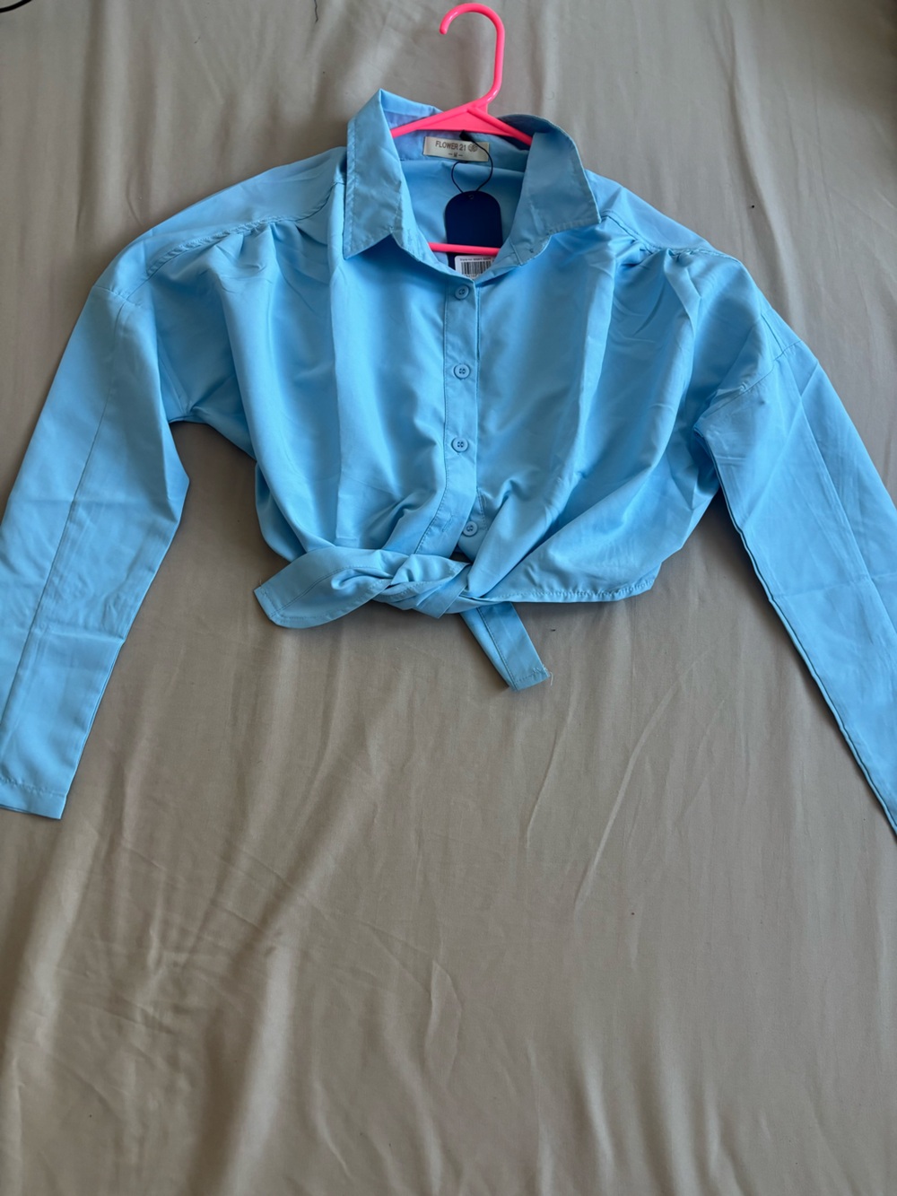 Flower 21 light  Blue Tie-Waist Button-Up Shirt